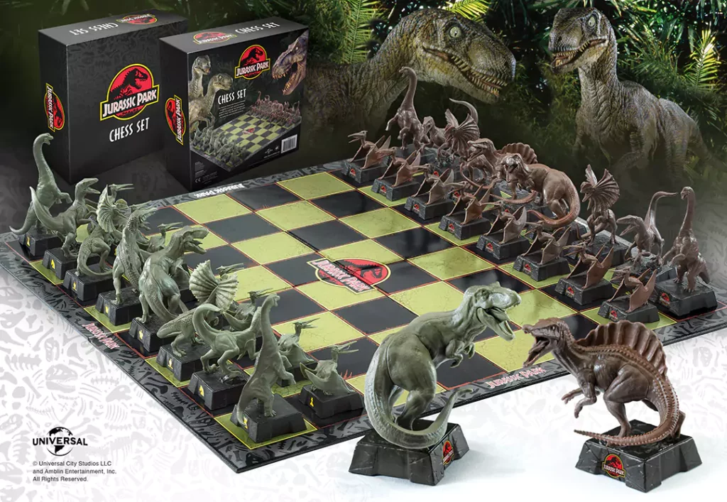 L'échiquier Jurassic Park Jeu d'échecs de 32 pièces de dinosaures en PVC artistiquement sculptées