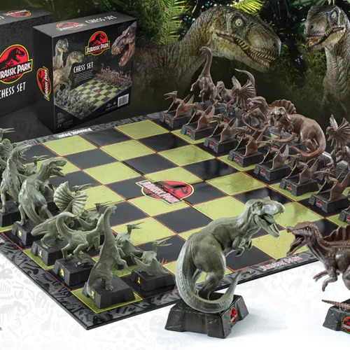 L'échiquier Jurassic Park Jeu d'échecs de 32 pièces de dinosaures en PVC artistiquement sculptées