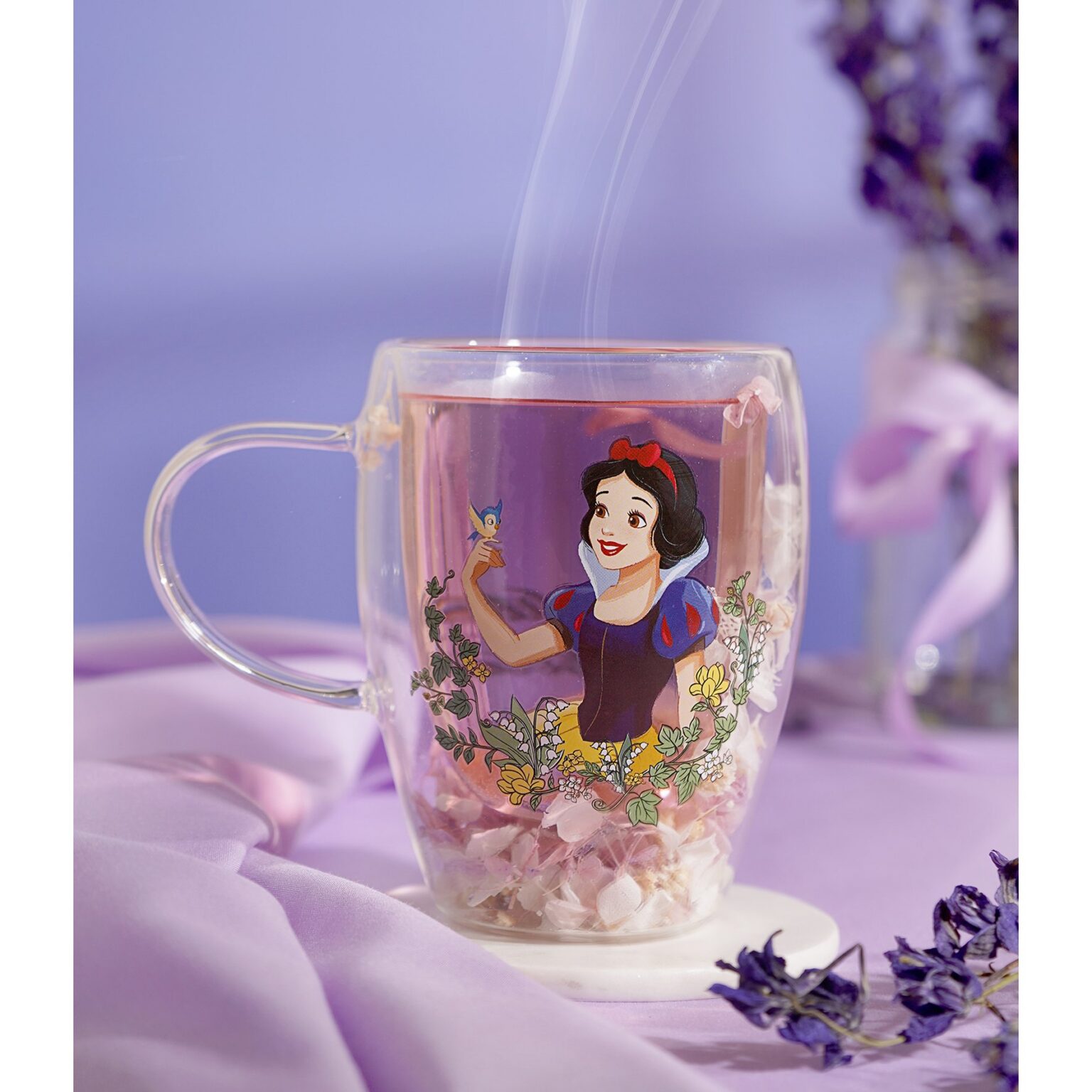 Blanche-Neige - Verre avec Fleurs Sechées