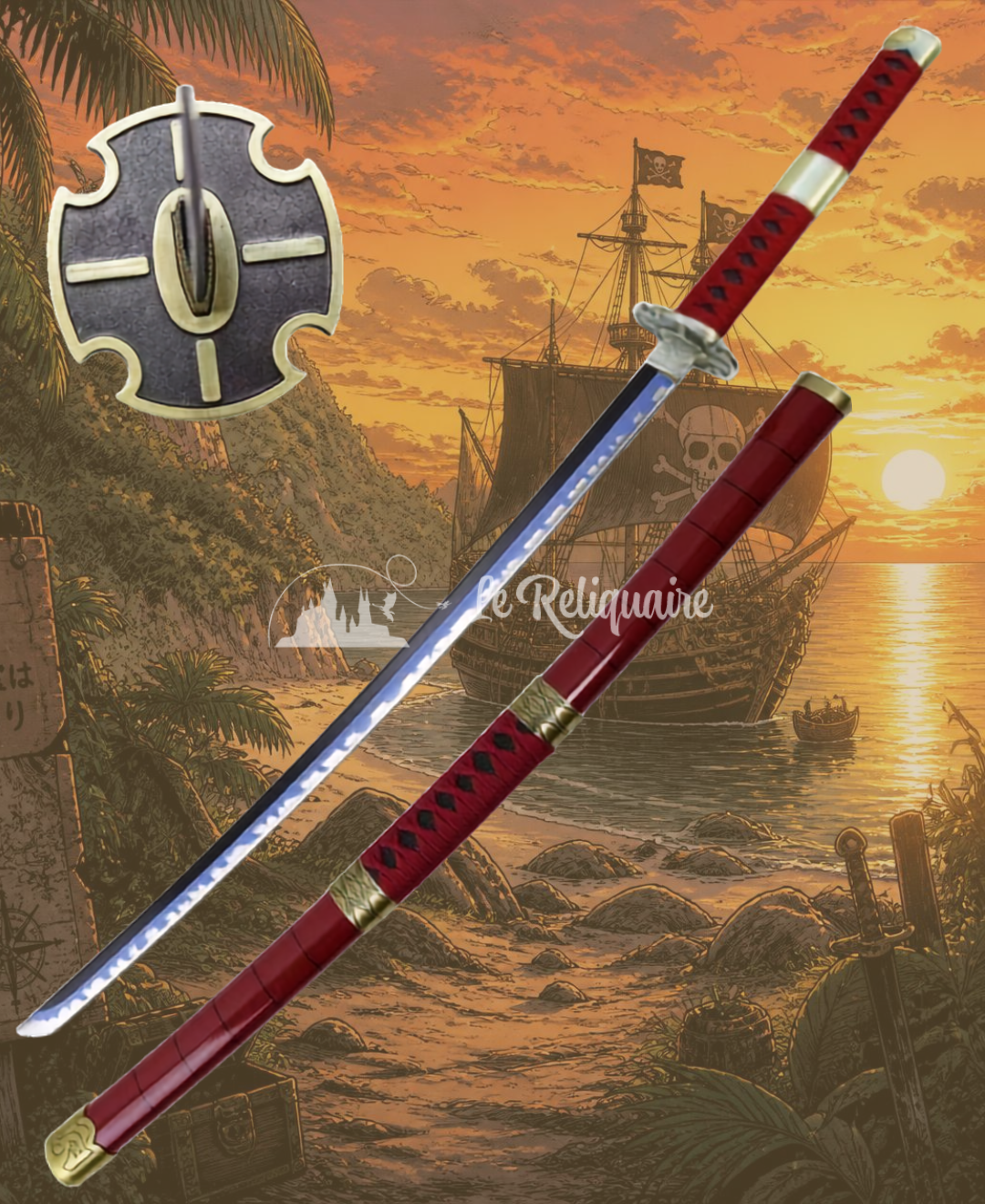 one piece zorro wado kitetsu 1 Réplique décorative inspirée de Zoro - Katana Sendai Kiketsu 103cm - One Piece – Image 1